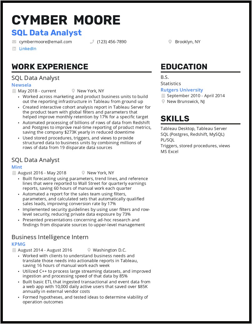 Jr Data Analyst Resume Examples