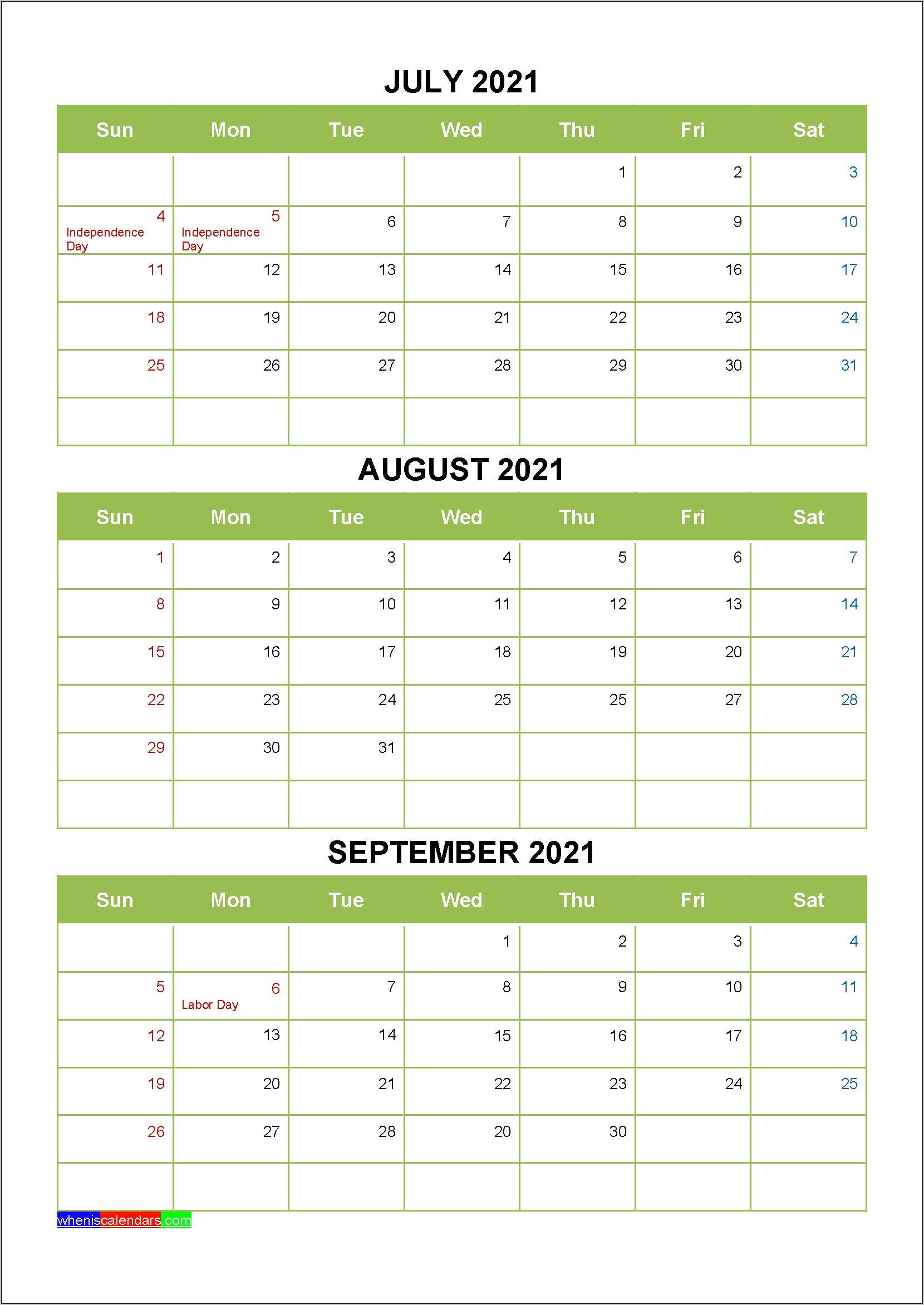 July August September 2019 Calendar Word Template Download