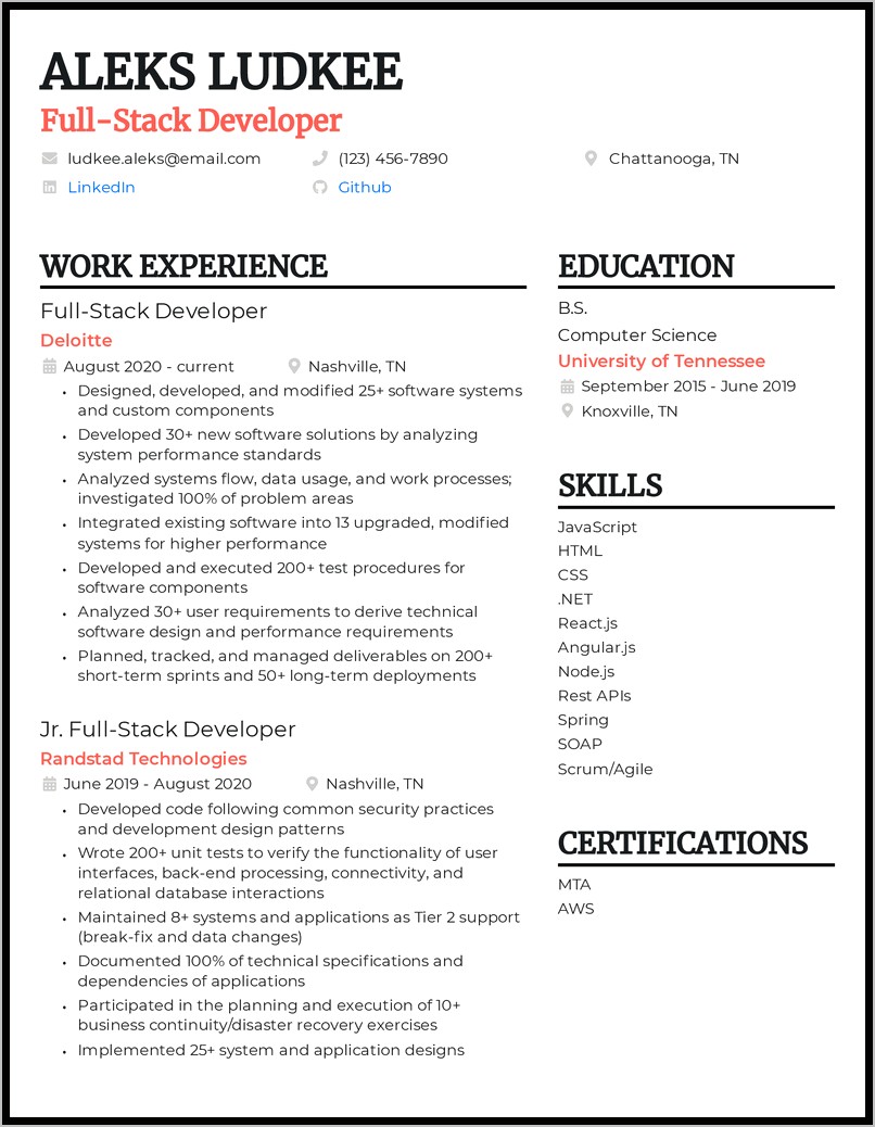 Junior C# Developer Resume Sample