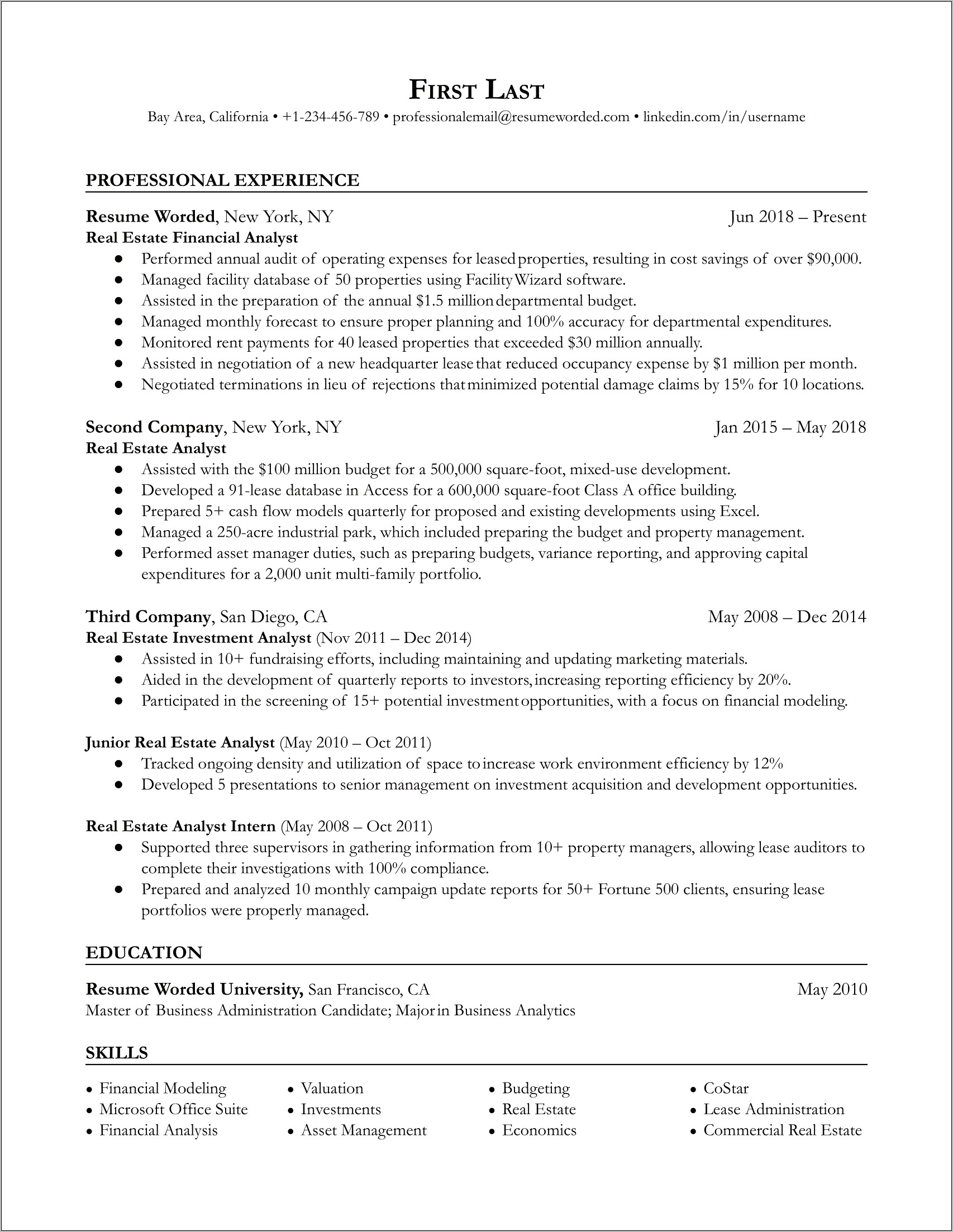 Junior Financial Analyst Job Resume