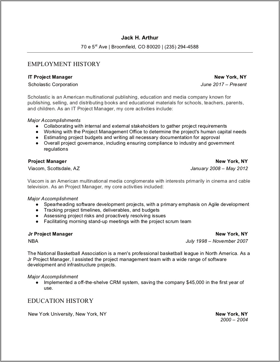 Junior Manager Job Description Resume