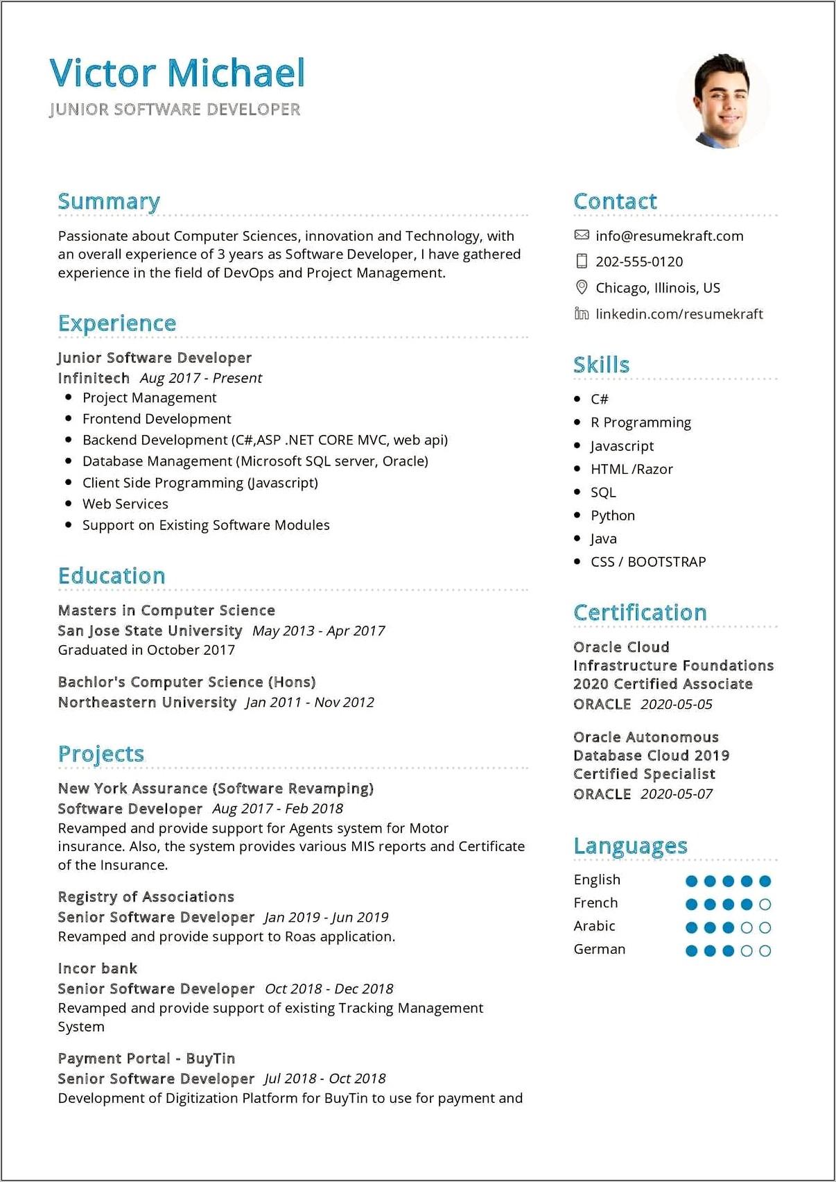 Junior Software Developer Resume Sample