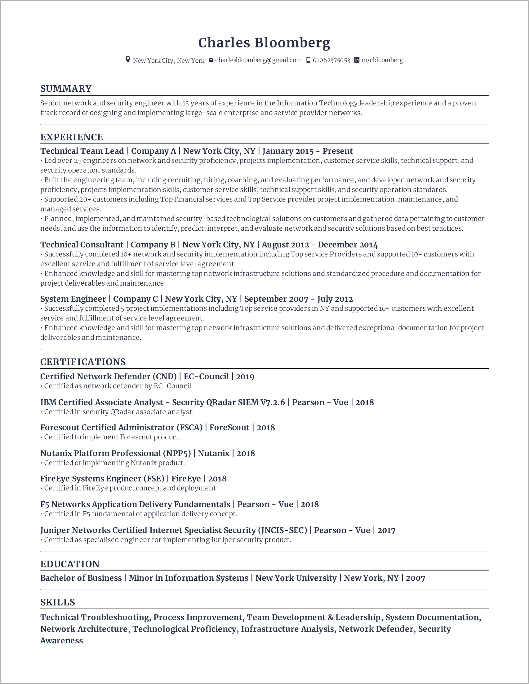 Juniper Network Engineer Sample Resume