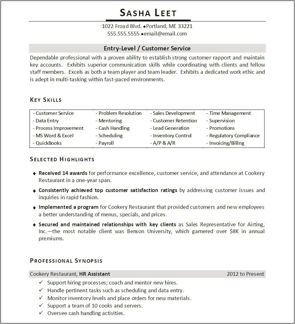 Key Skills Customer Service Resume