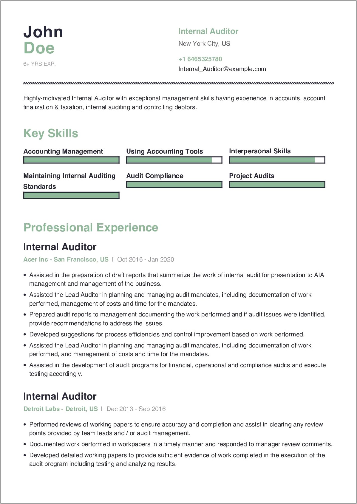 Key Skills For Auditor Resume