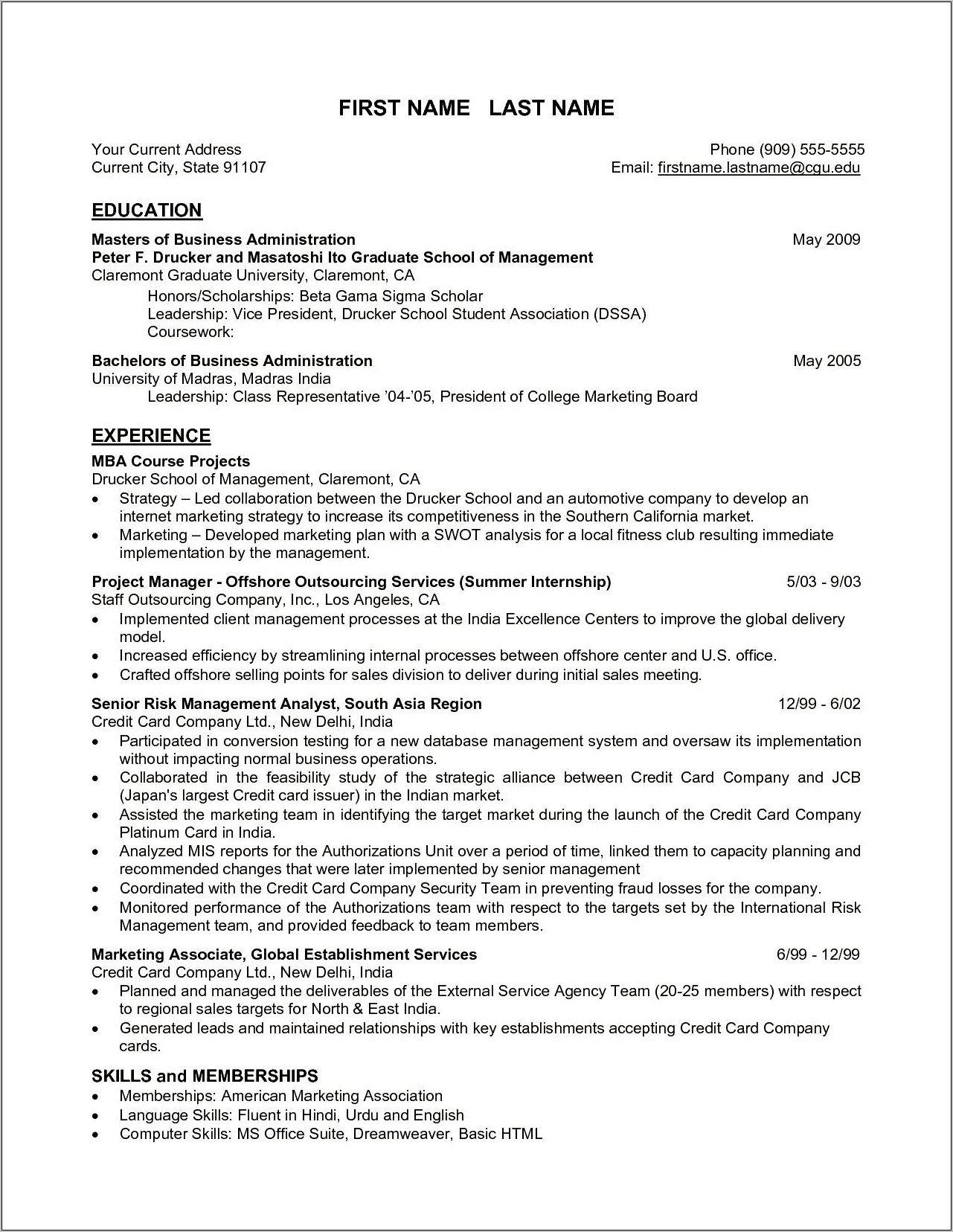 Key Skills Mba Graduate Resume