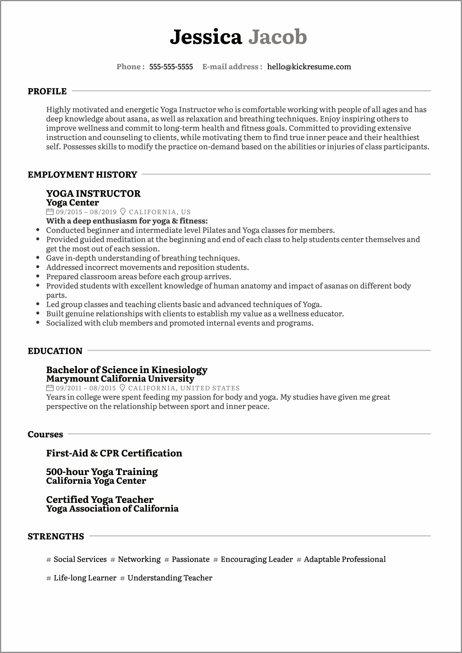 Kinesiology & Education Major Resume Examples