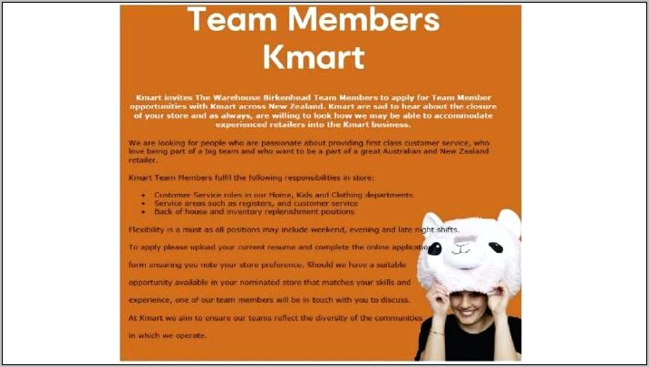 Kmart Job Description For Resume