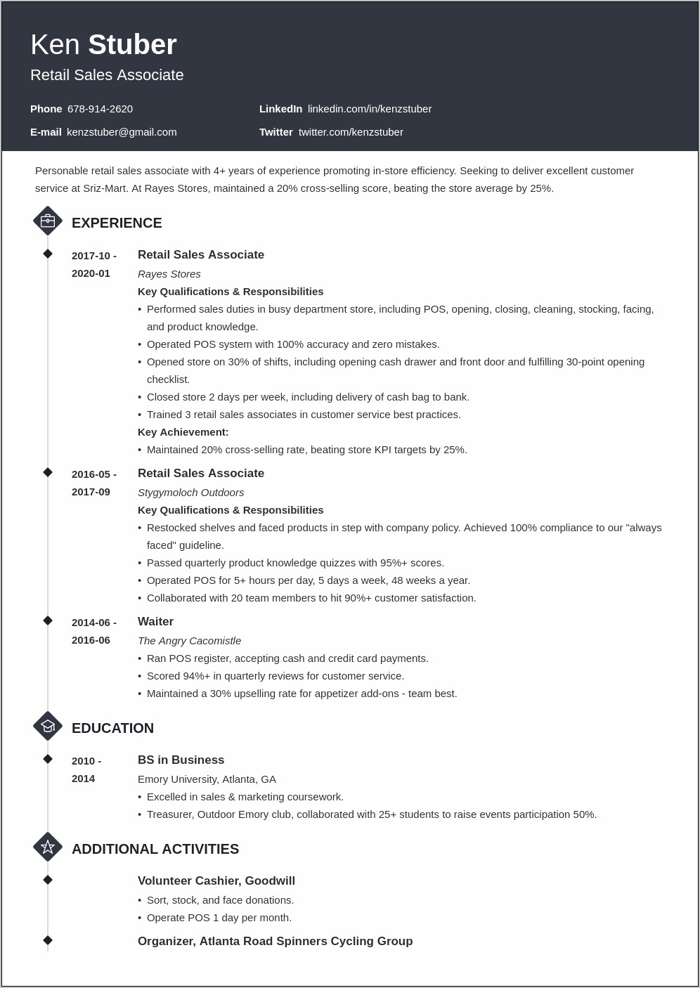 Kohls Sales Associate Resume Example