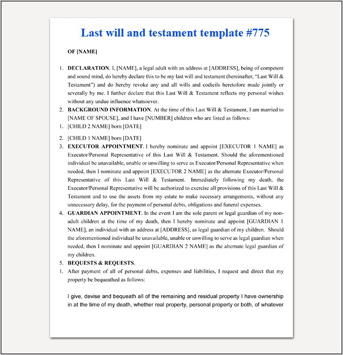 Last Will And Testament Template Download Uk