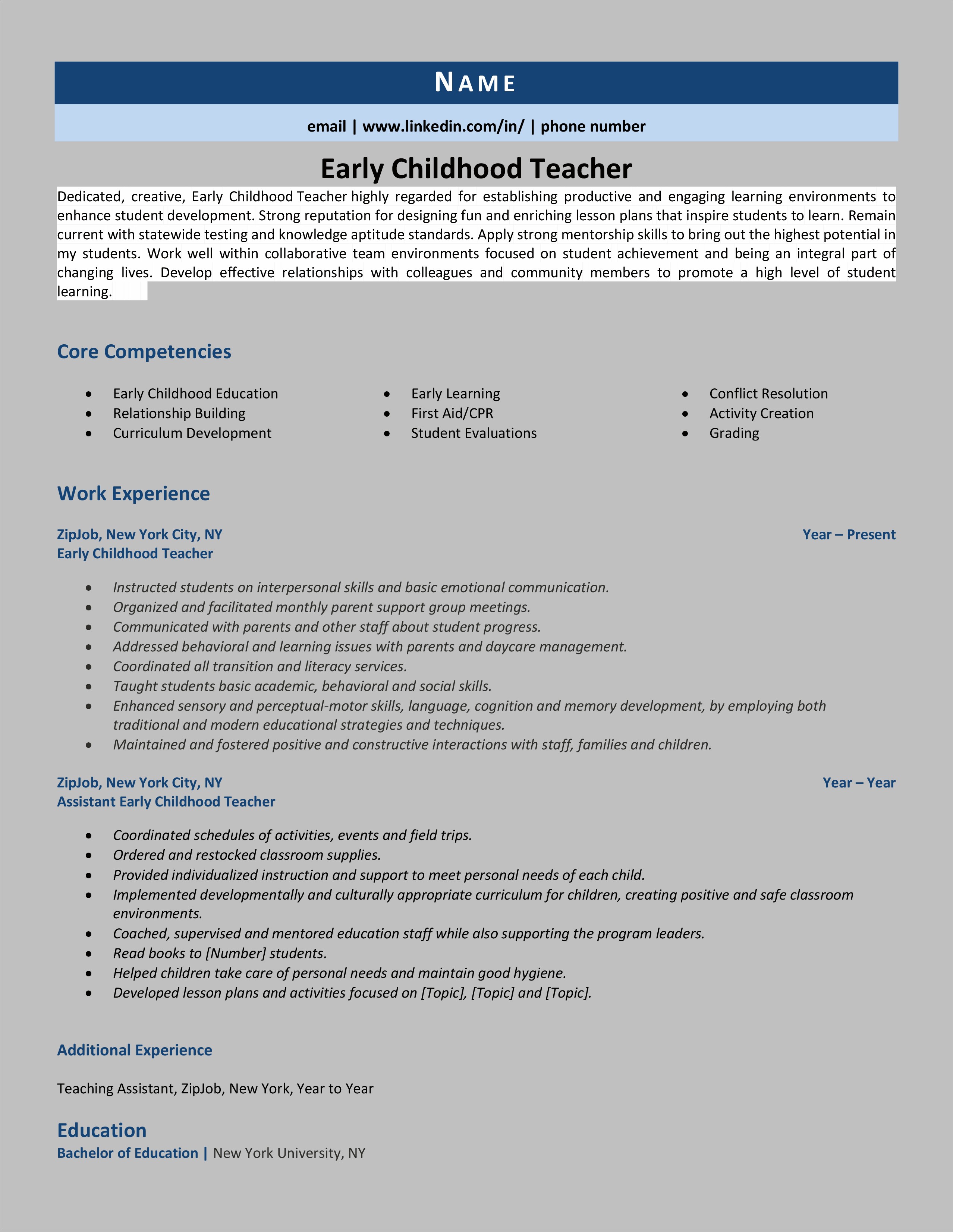 Latest Resume Samples For Teachers