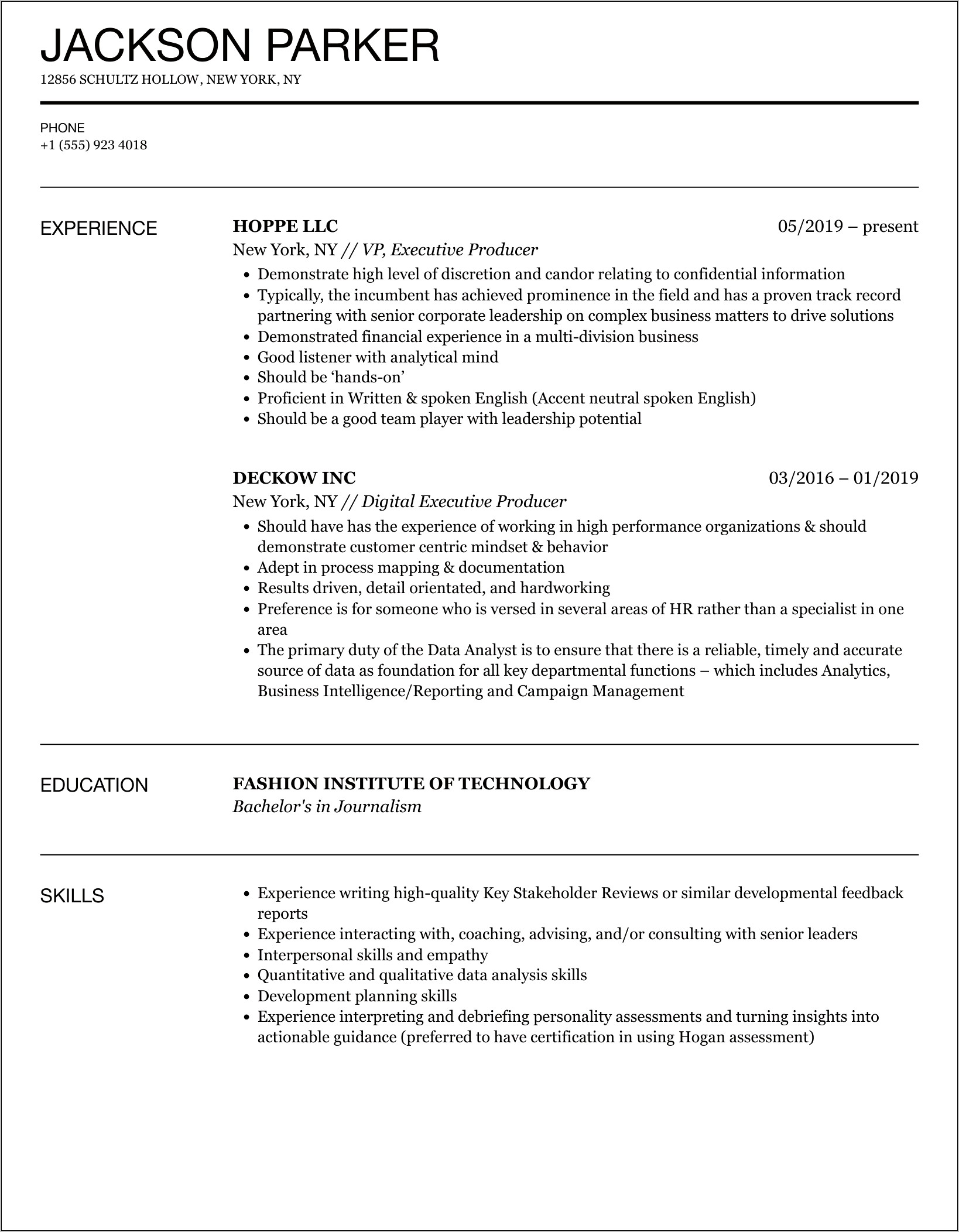 Latest Tv Producer Resume Sample