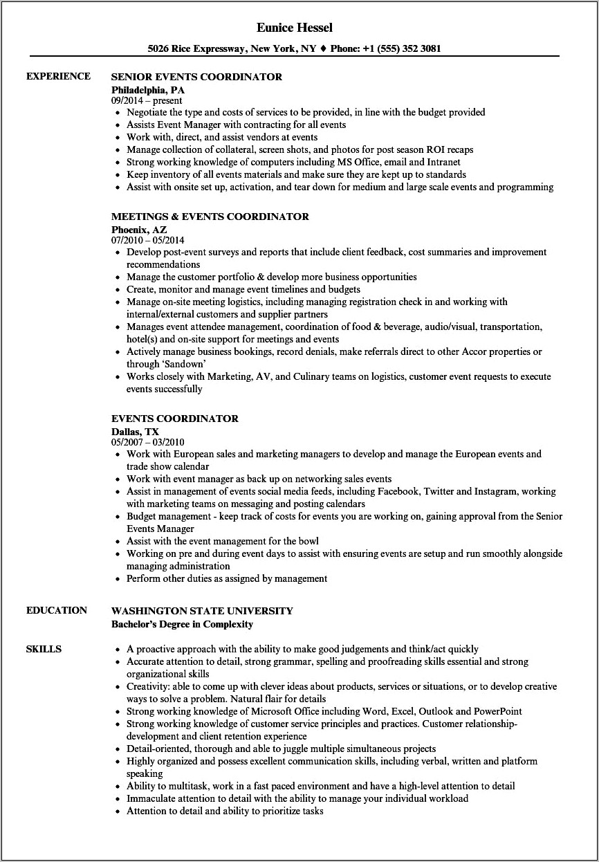 Latino Even Organizercoordinator Resume Sample