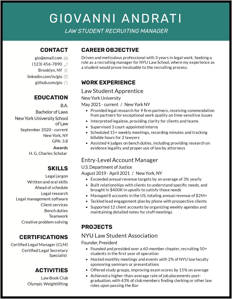 Law School Graduate Sample Resumes