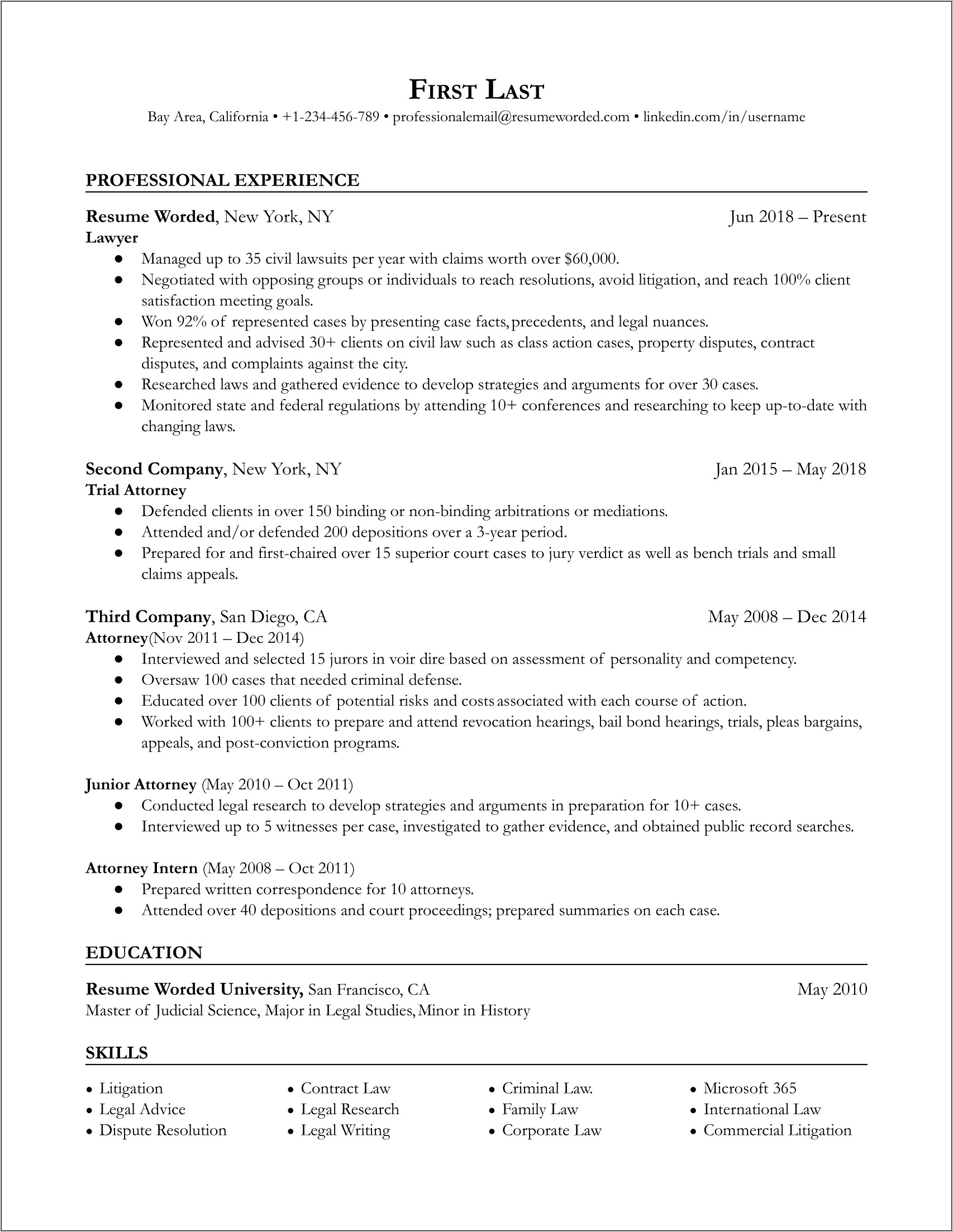 Law School Student Sample Resume