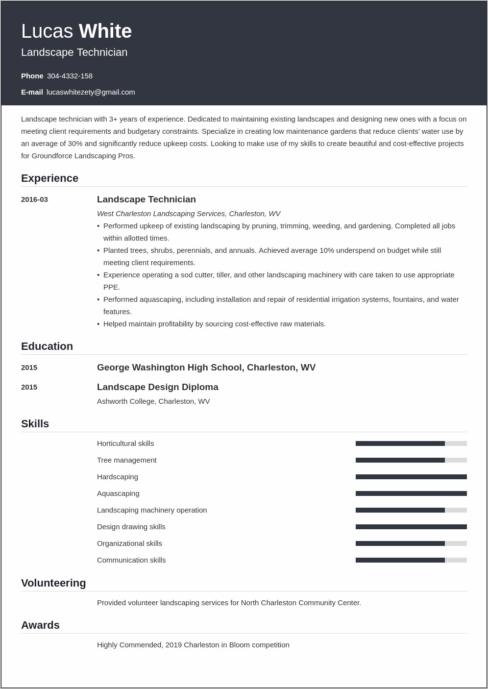 Lawn Care Resume Summaries Examples