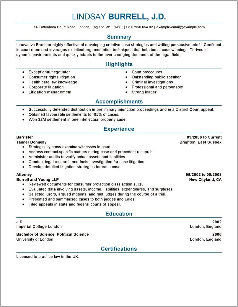 Lawyer Resume Summary Statement Samples