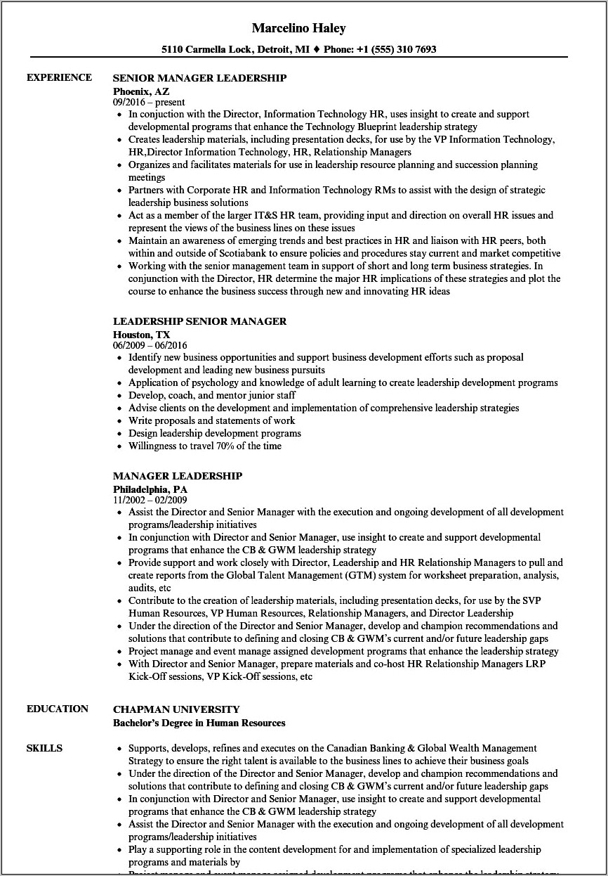 Leadership Experience On Resume Samples