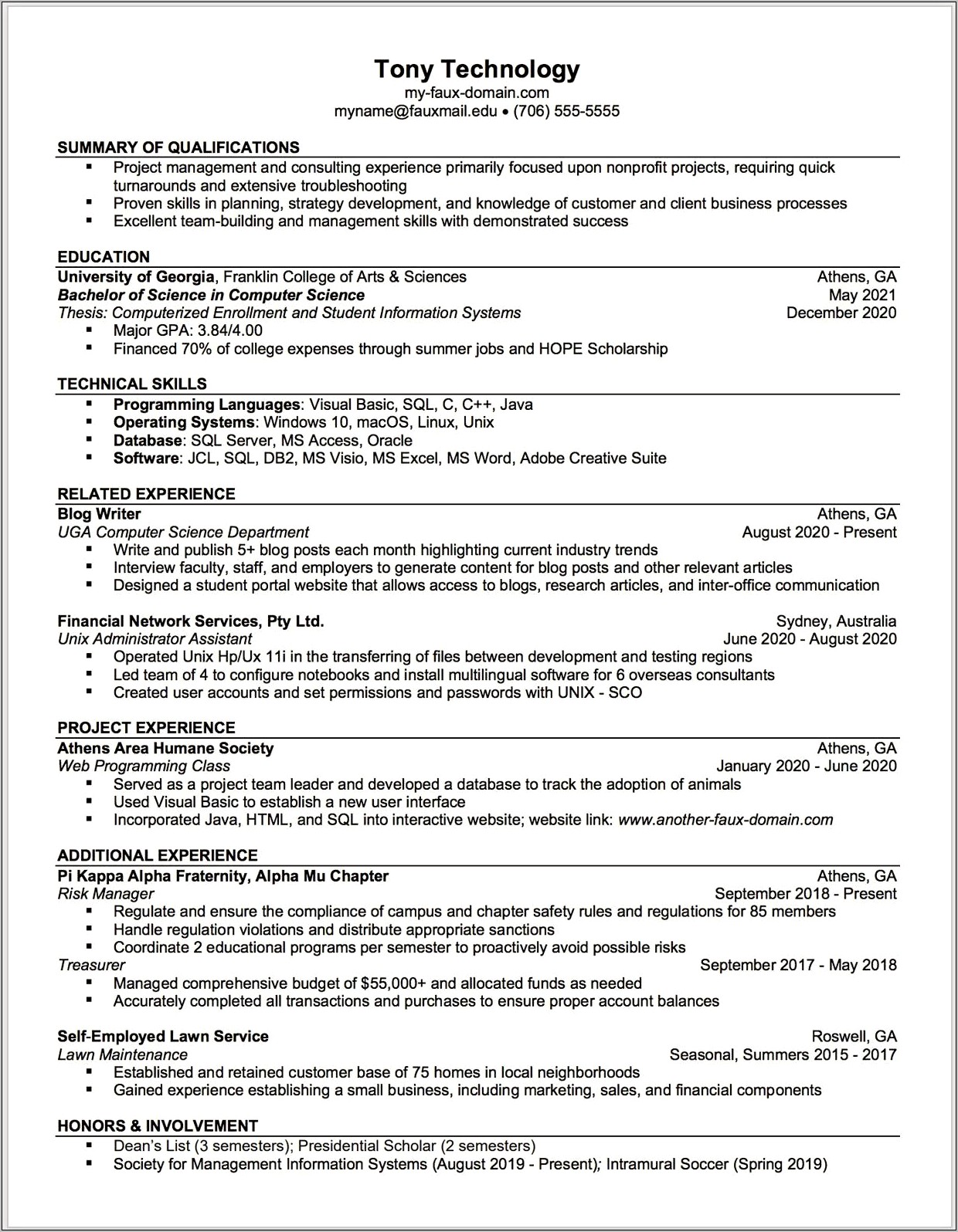 Leadership Resume Examples For College