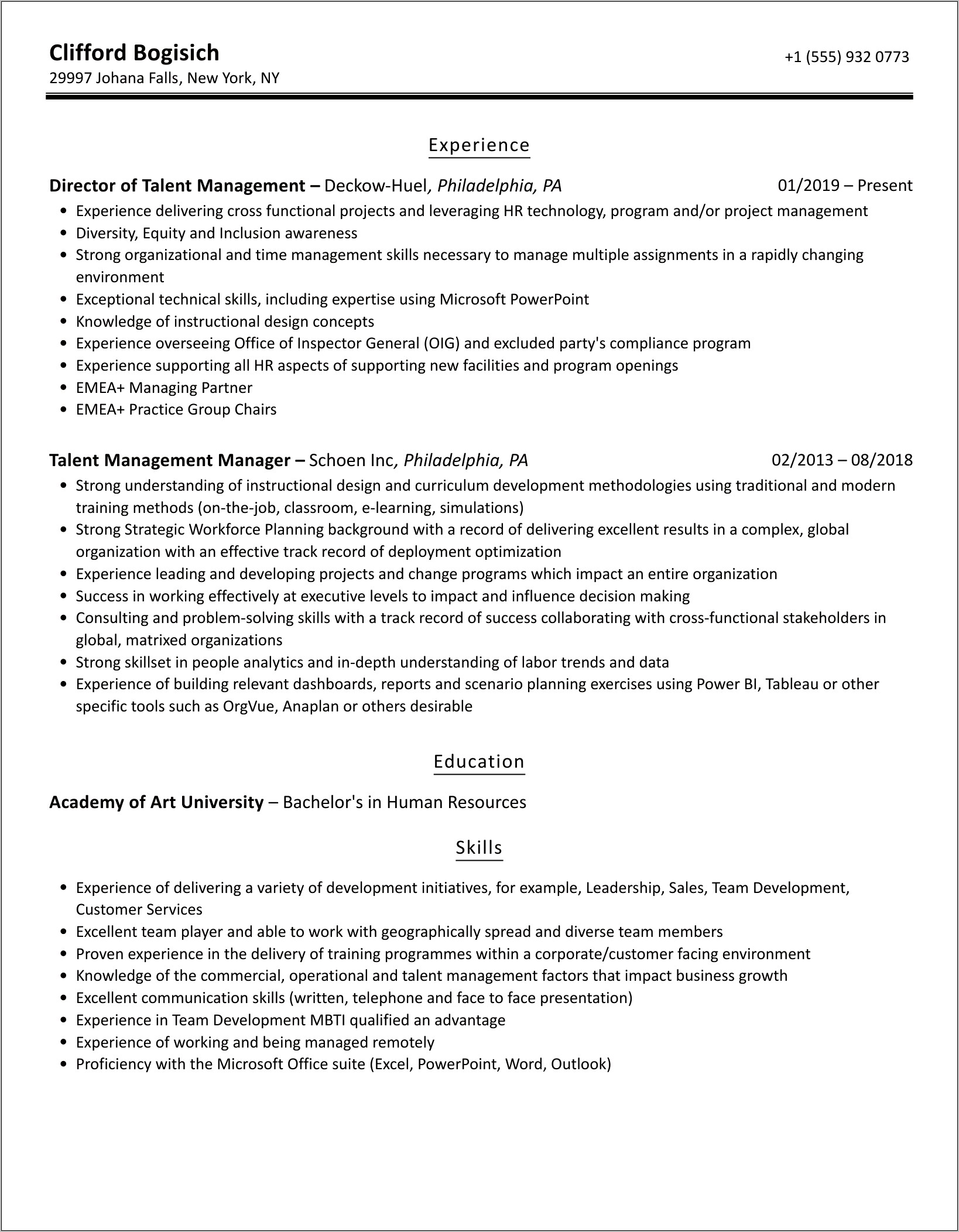 Learning And Talent Management Resume