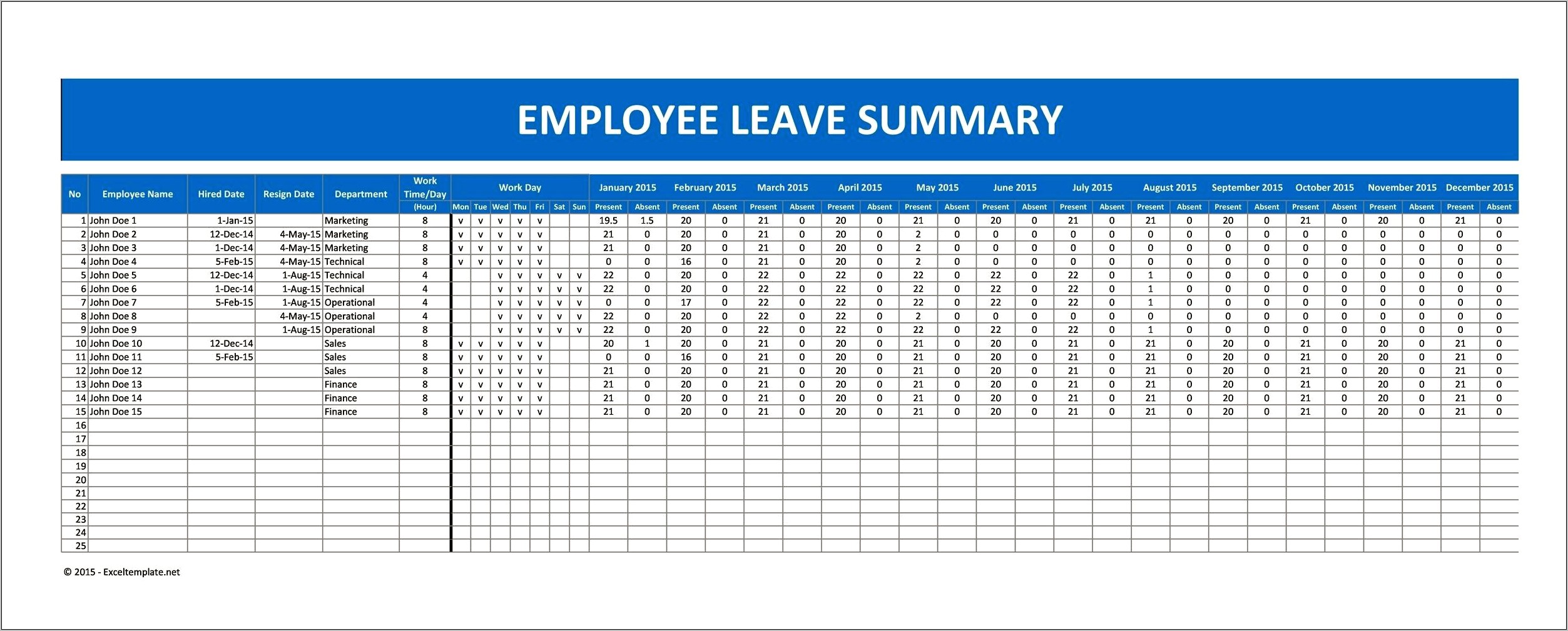 Leave Tracker Excel Template 2016 Download