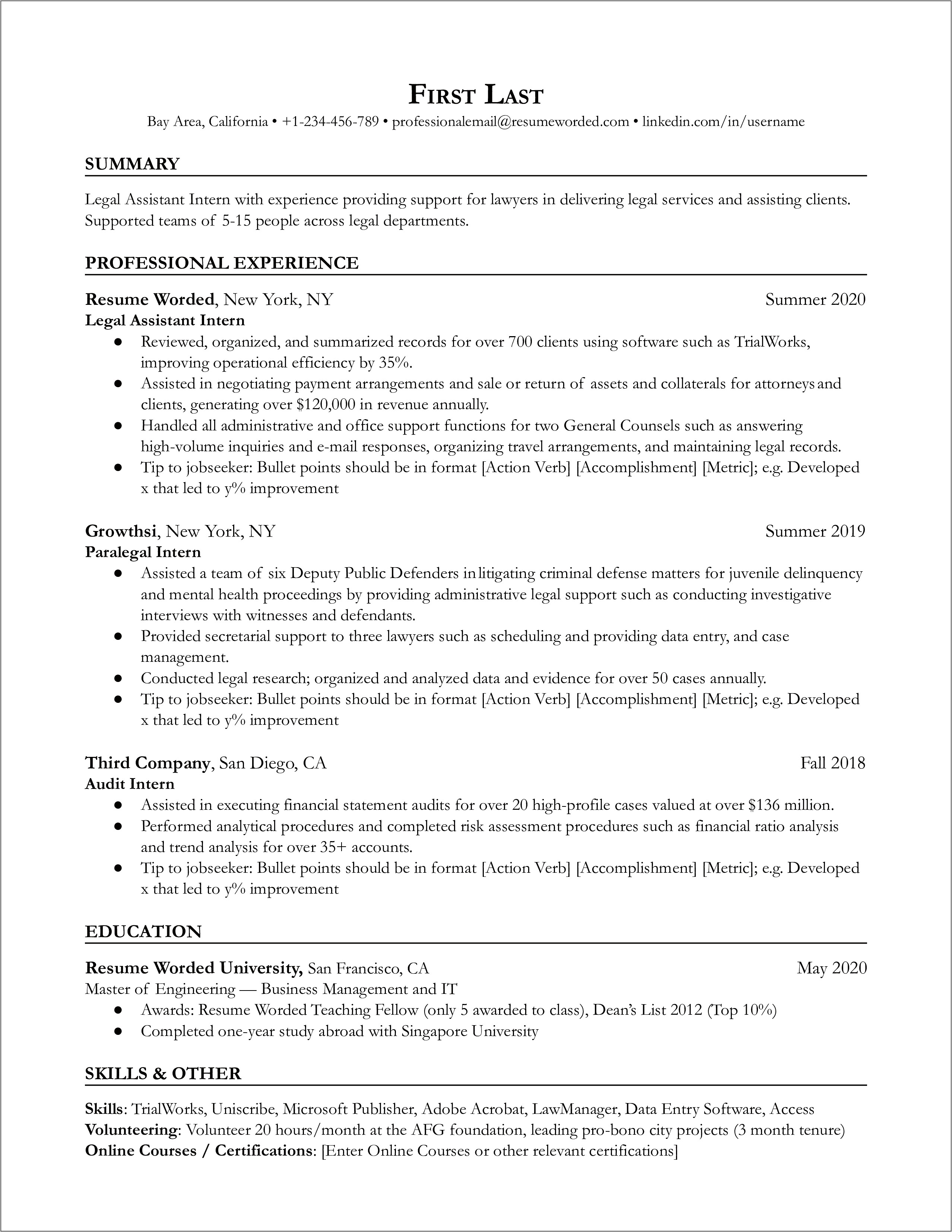 Legal Administrative Assistant Resume Example