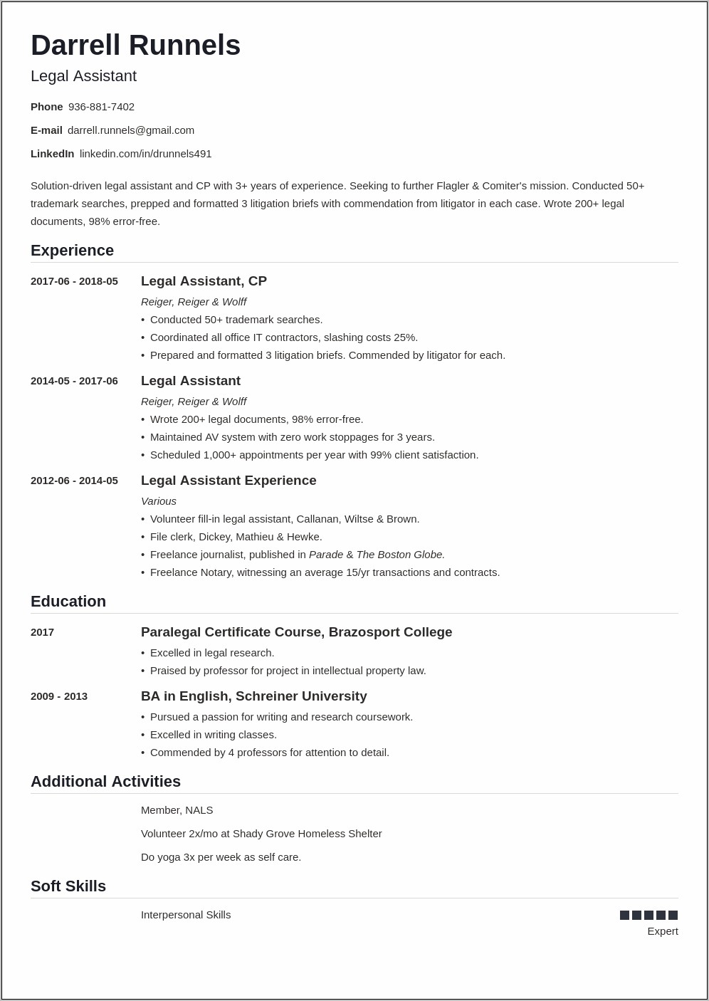 Legal Assistant Job Responsibilities Resume