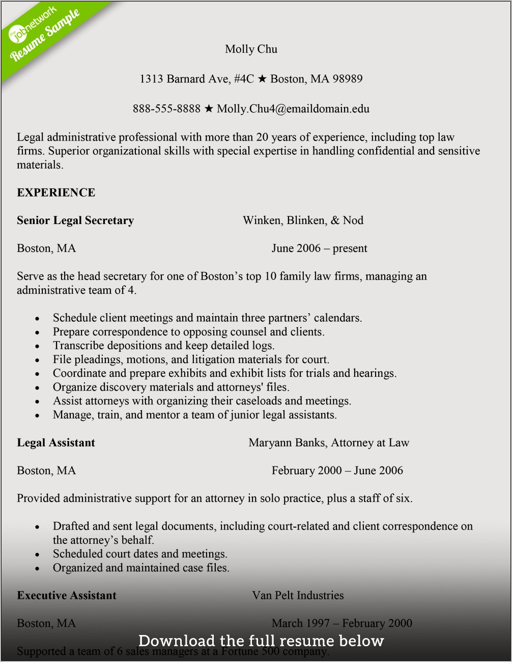 Legal Secretary Job Resume Examples