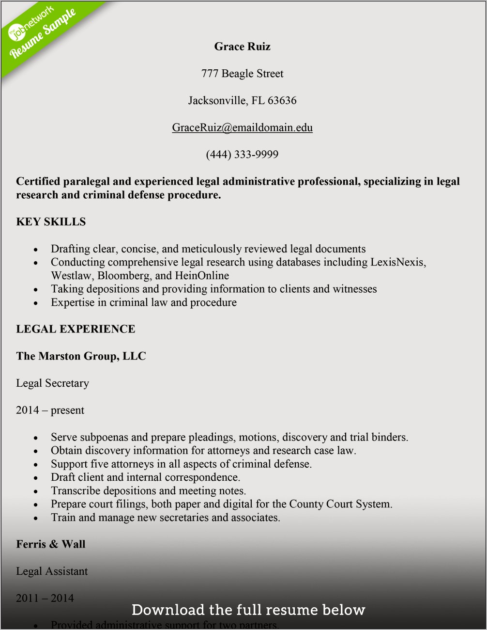 Legal Secretary Objective On Resume