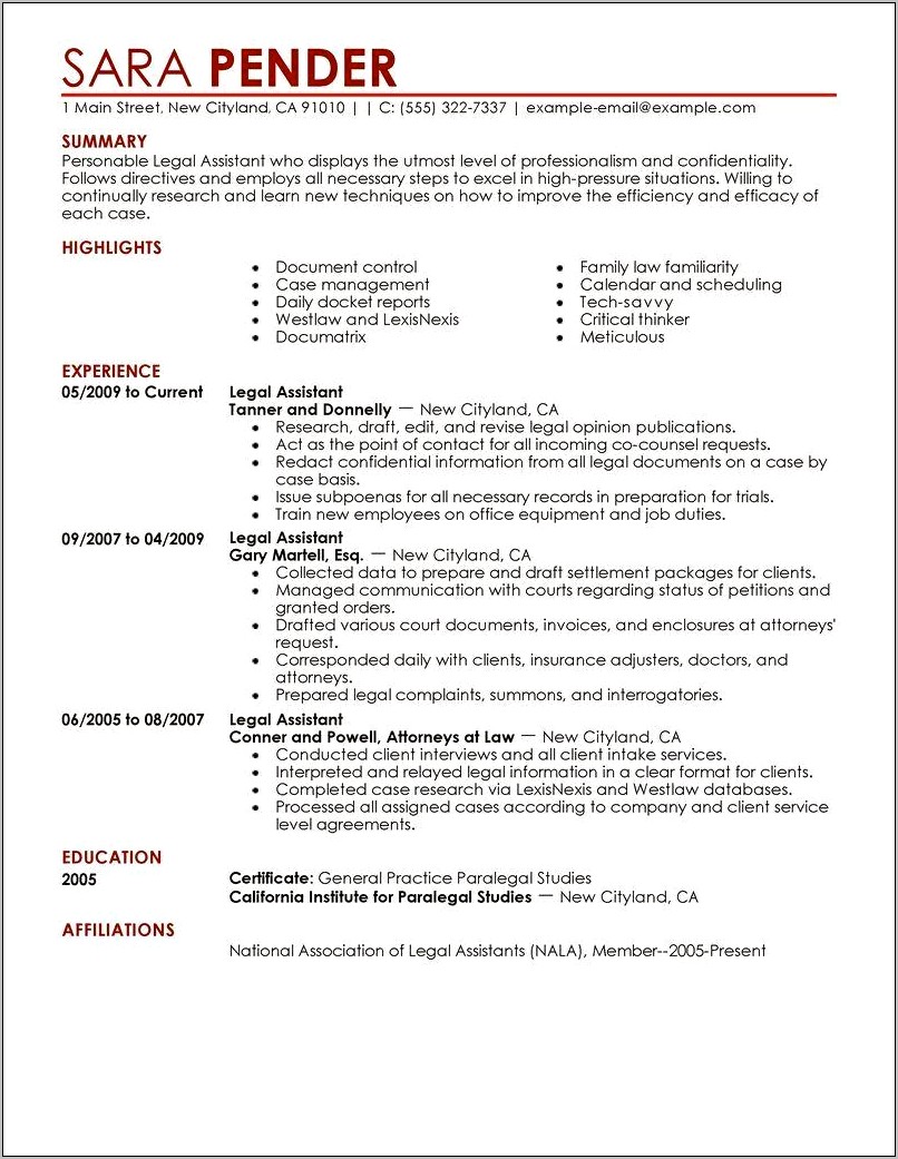 Legal Secretary Secretary Resume Examples