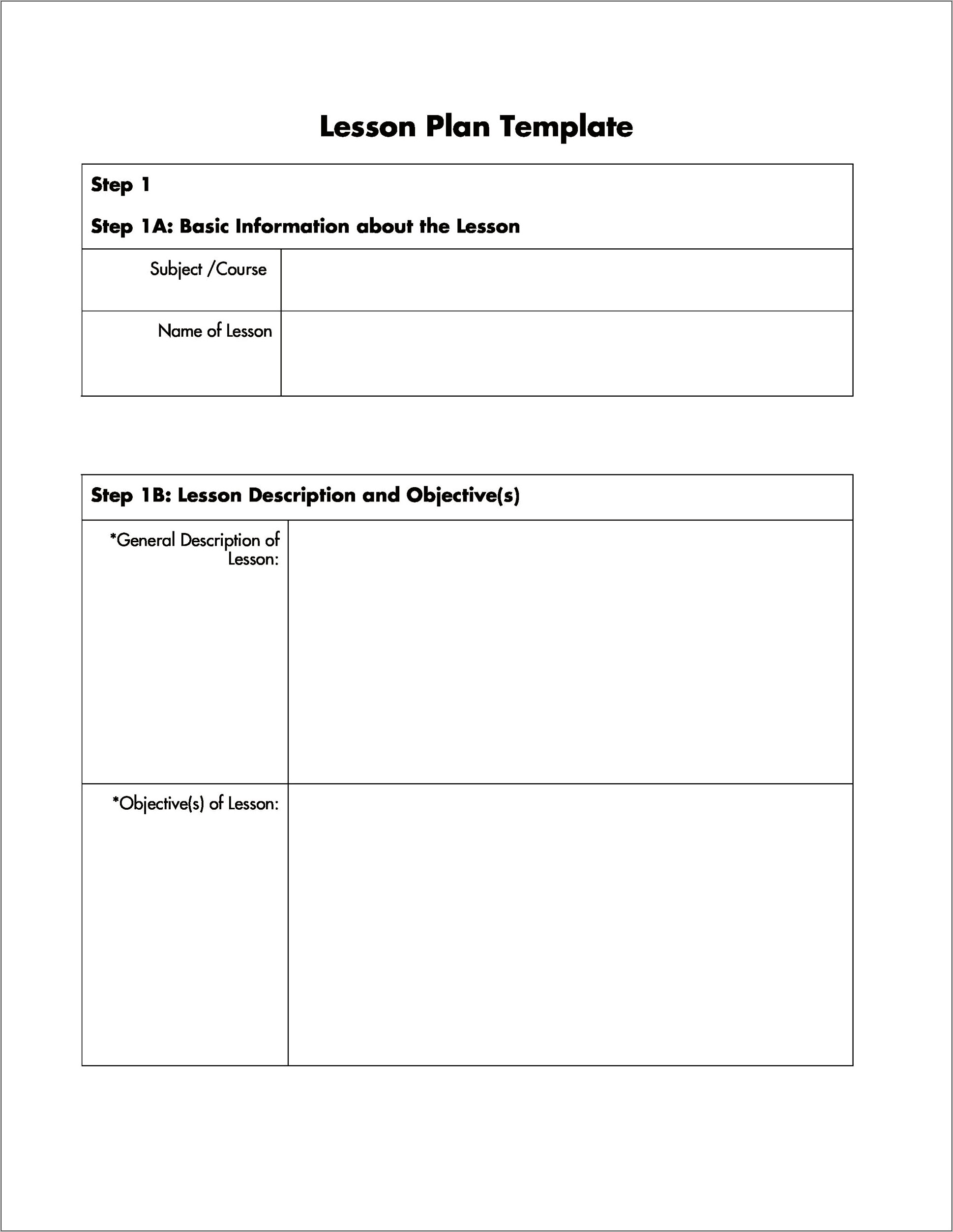 Lesson Plan Template Free Word Download