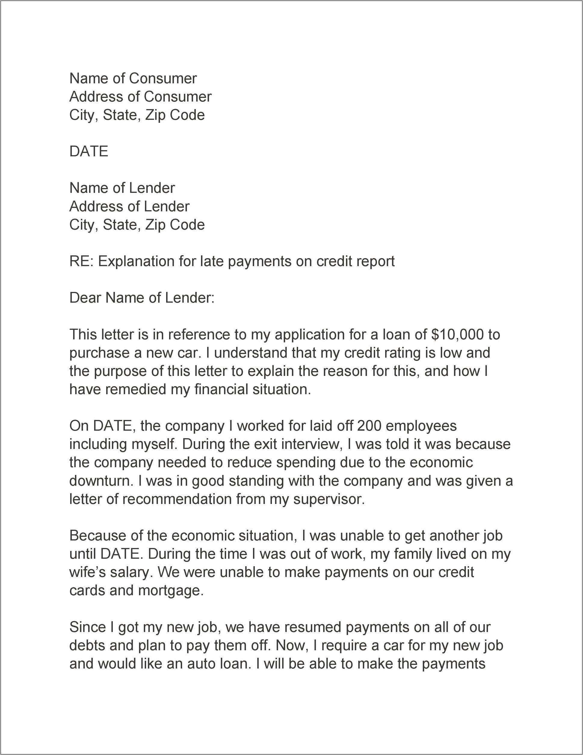 Letter Of Explanation Template Free Download