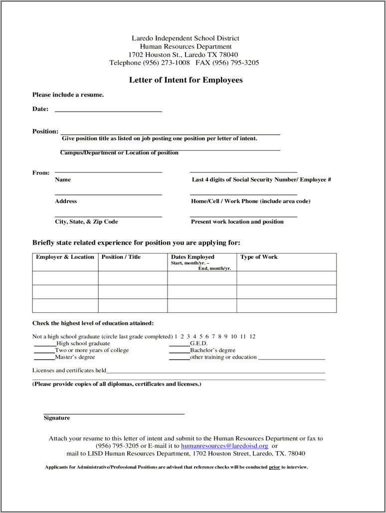 Letter Of Intent Template Word Download