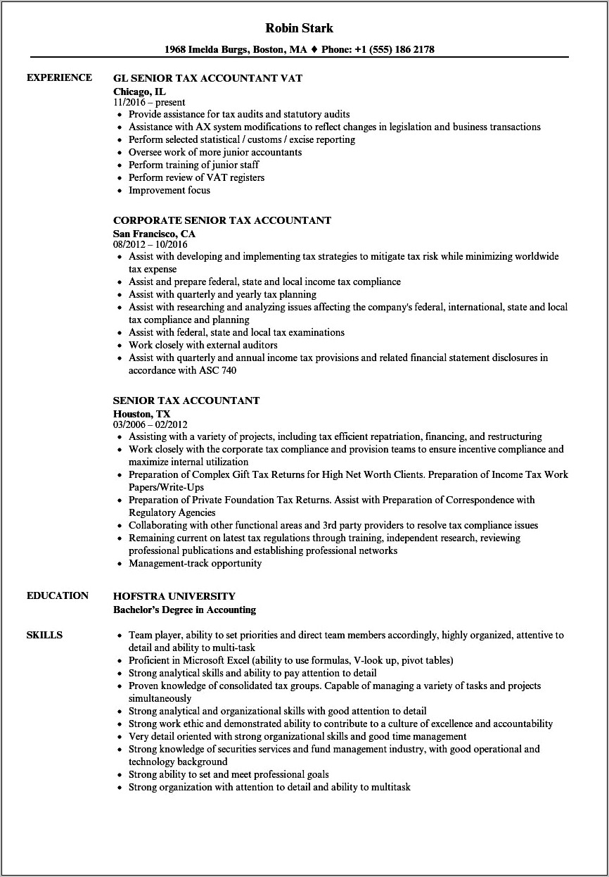 Liason Tax Accountant Resume Sample