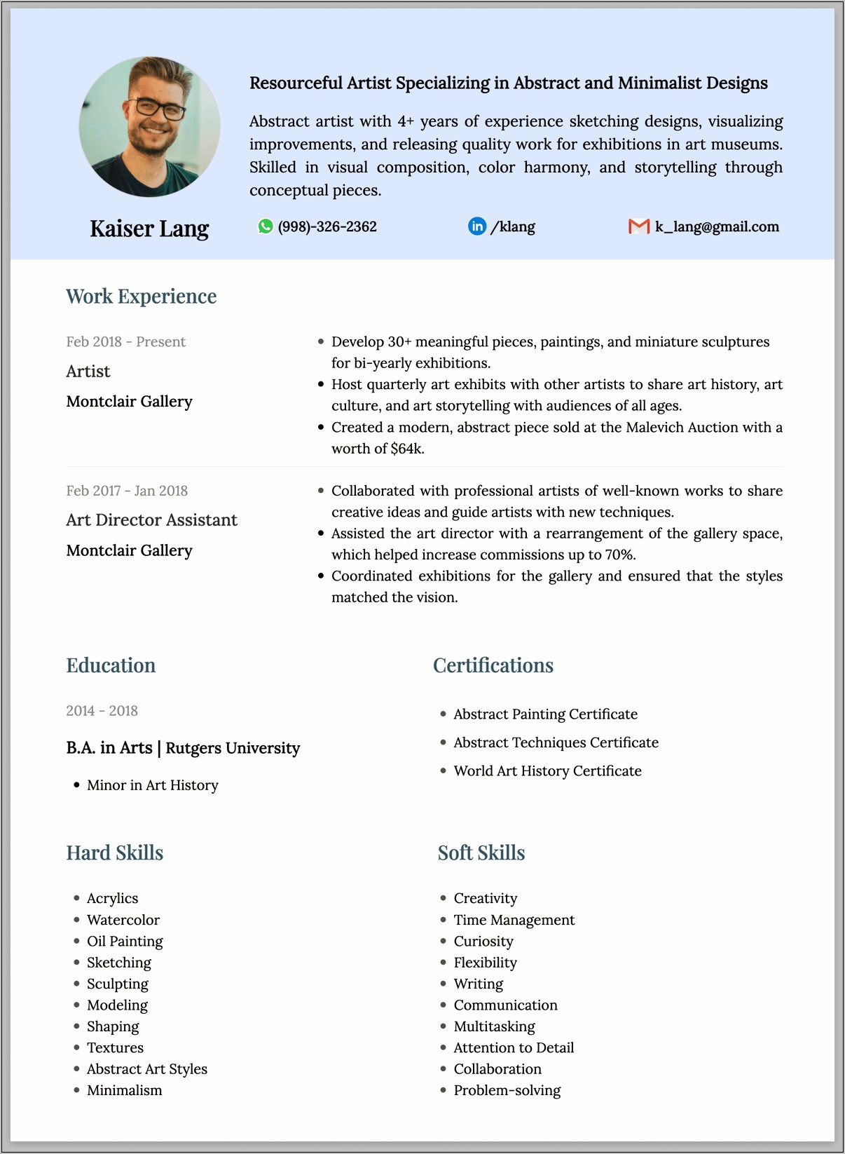 Liberal Arts Resume Skills Examples