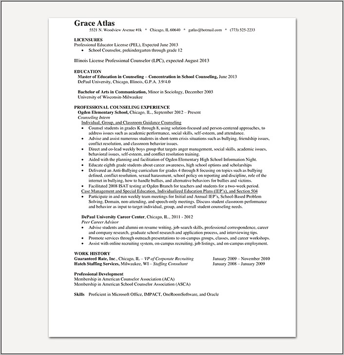 Licensed Professiona Counselor Sample Resume