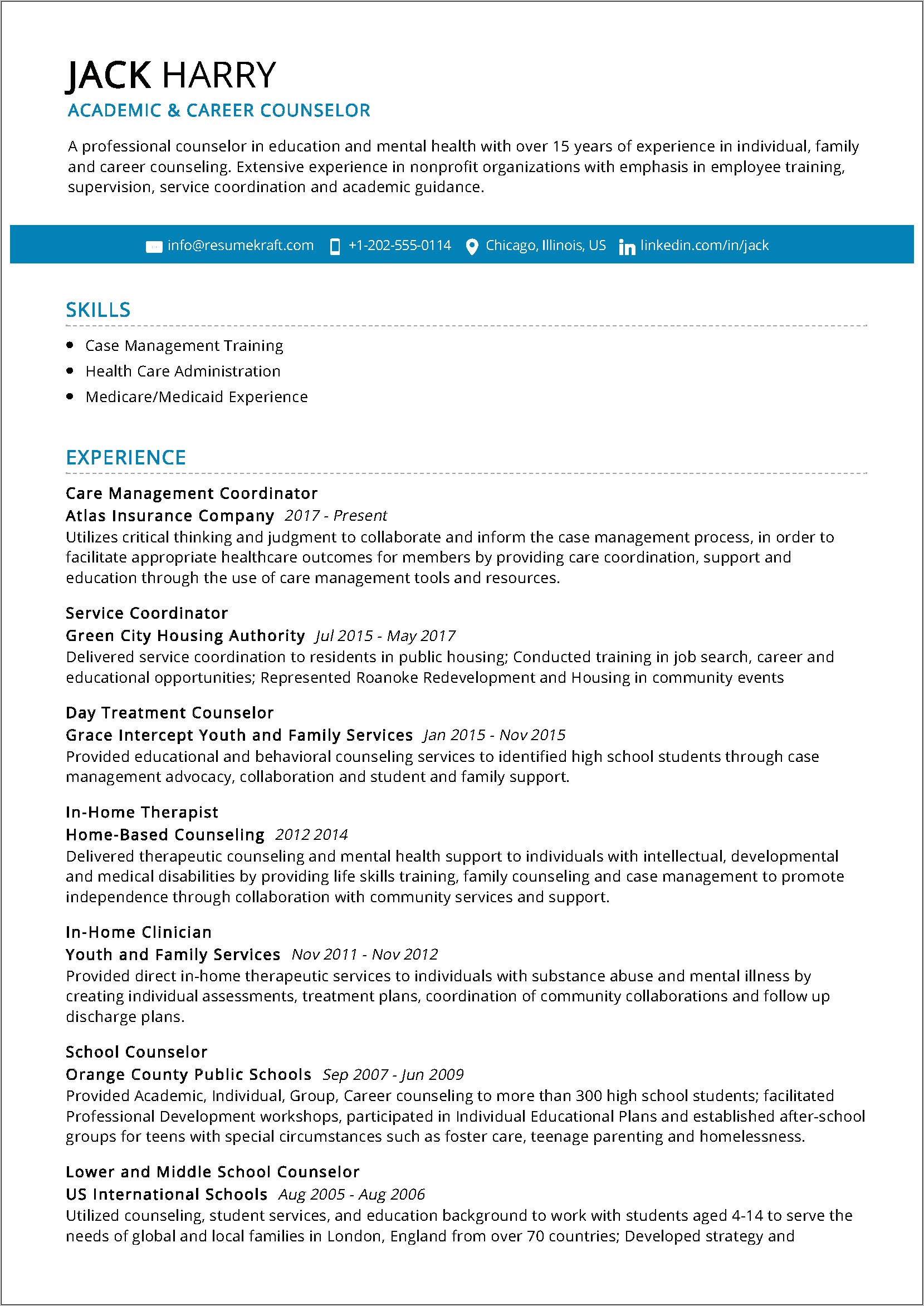 Licensed Professional Counselor Resume Sample