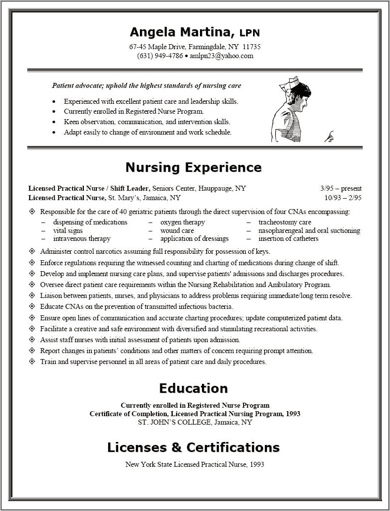 Licensed Vocational Nurse Resume Sample