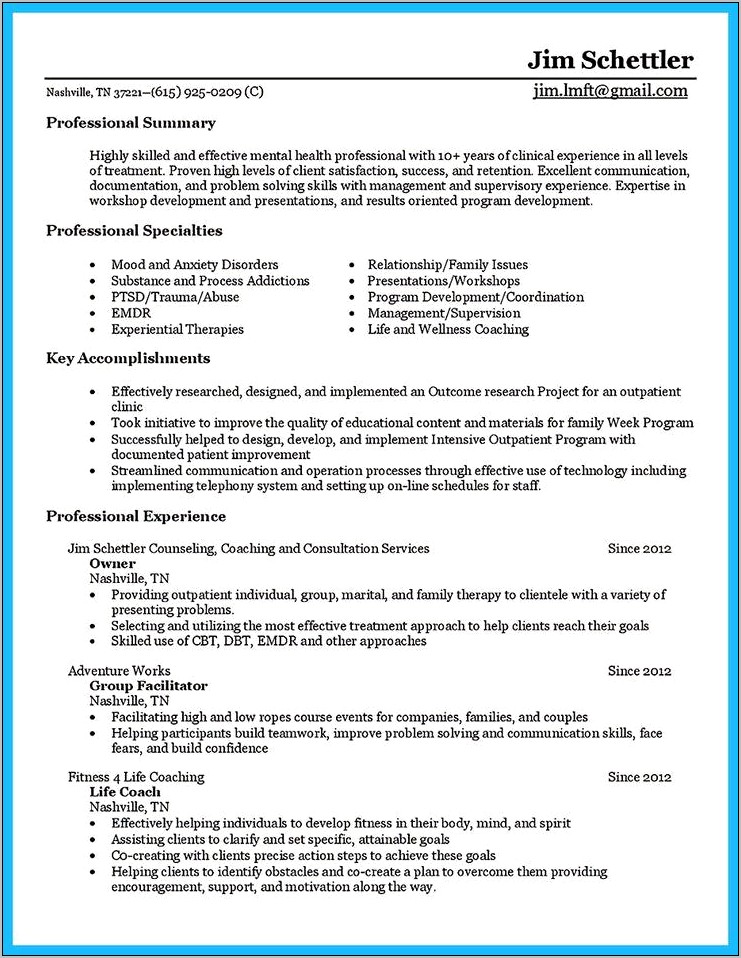 Life Coach Job Description Resume