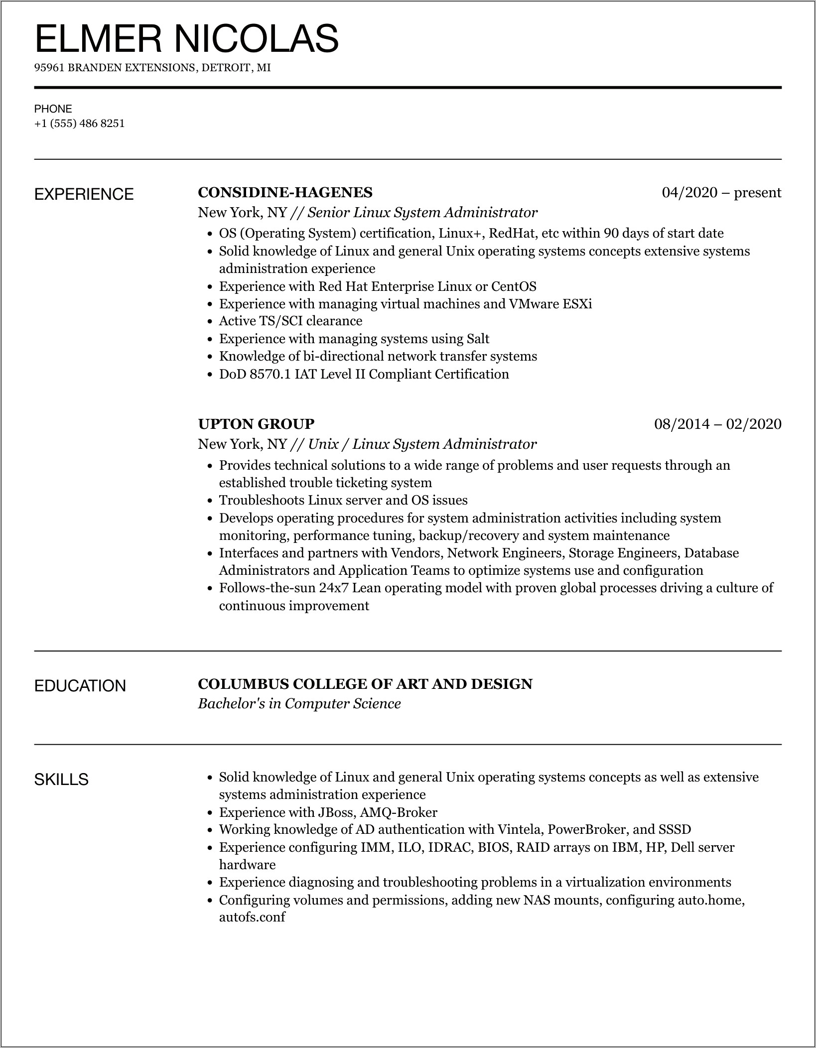 Linux Admin Sample Resume Nfs