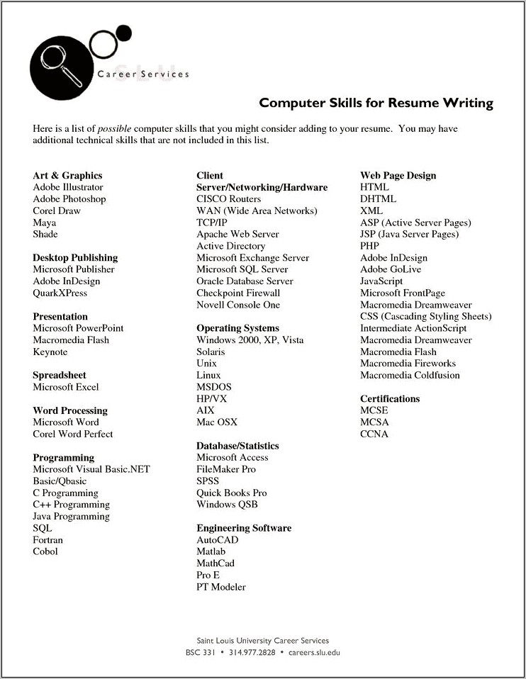 List Computer Skills Resume Example