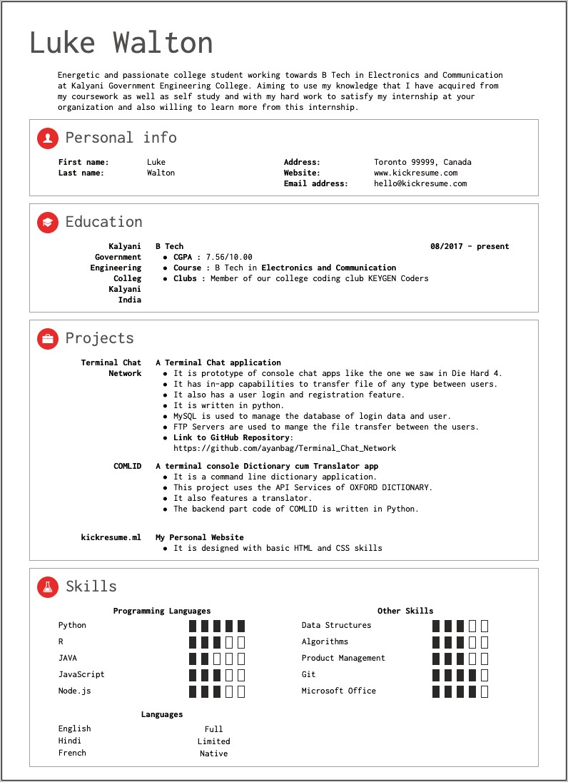 Listing Summer Job In Resume