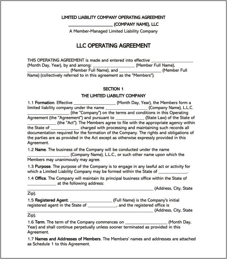 Llc Operating Agreement Template Download Free