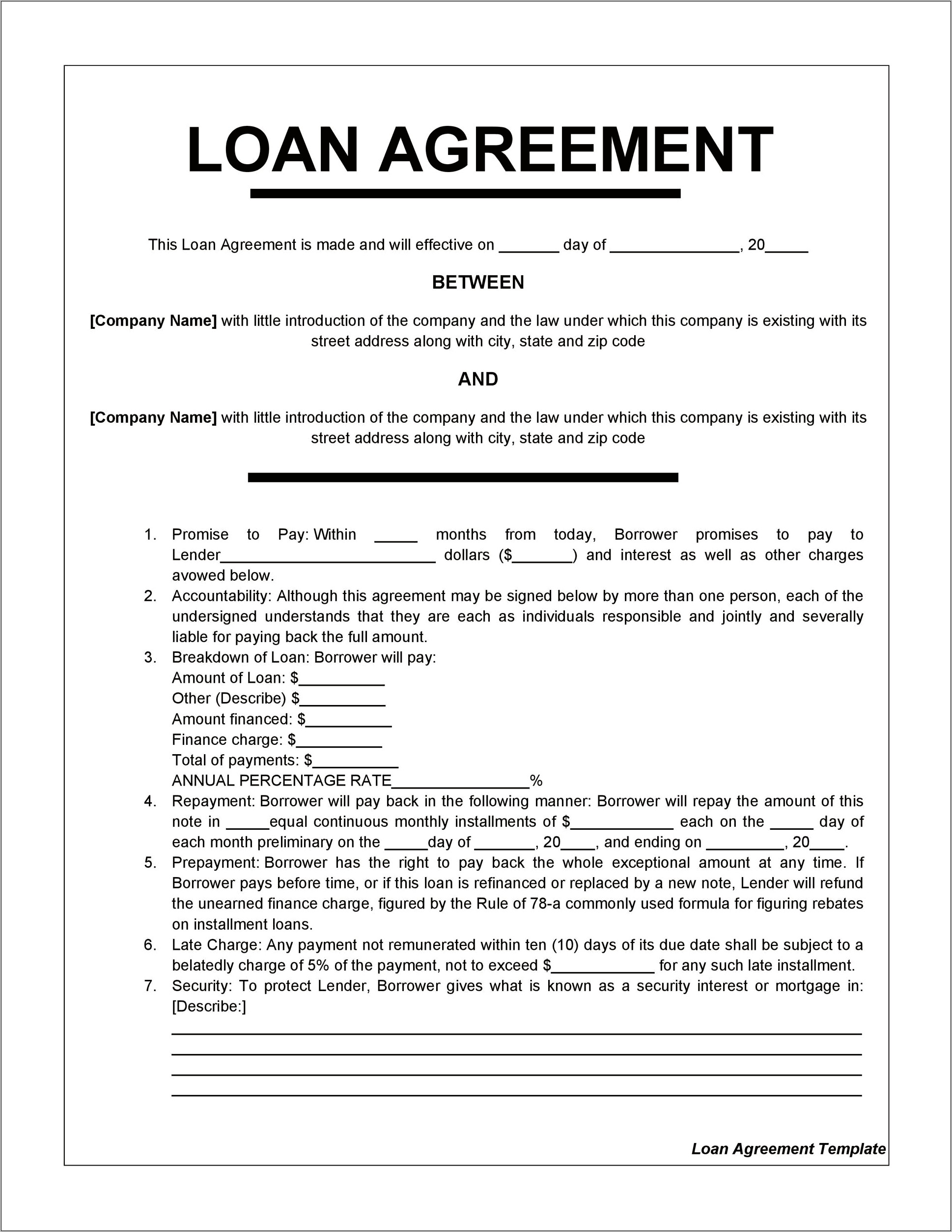 Loan Agreement Template Free Download Australia