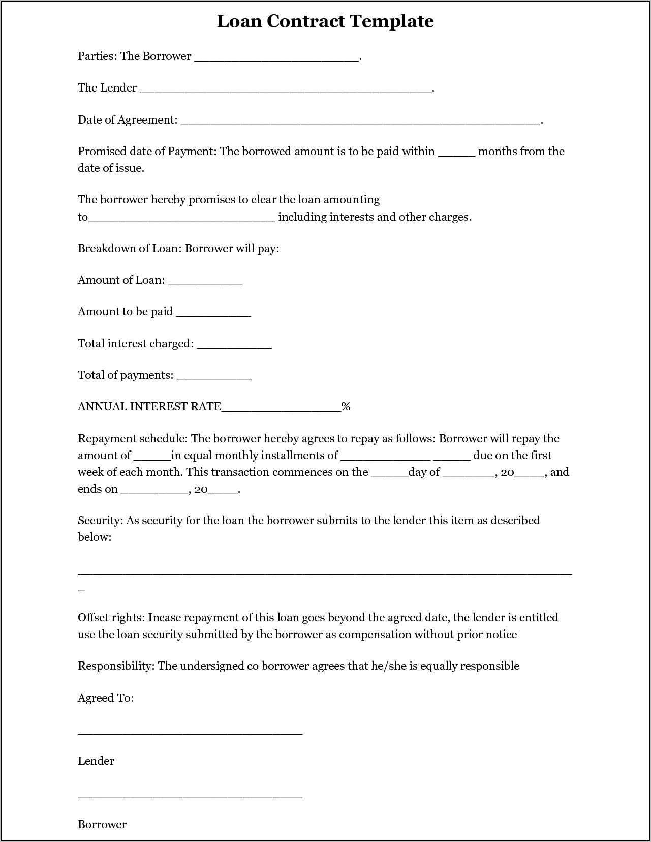 Loan Agreement Template Free Download Uk