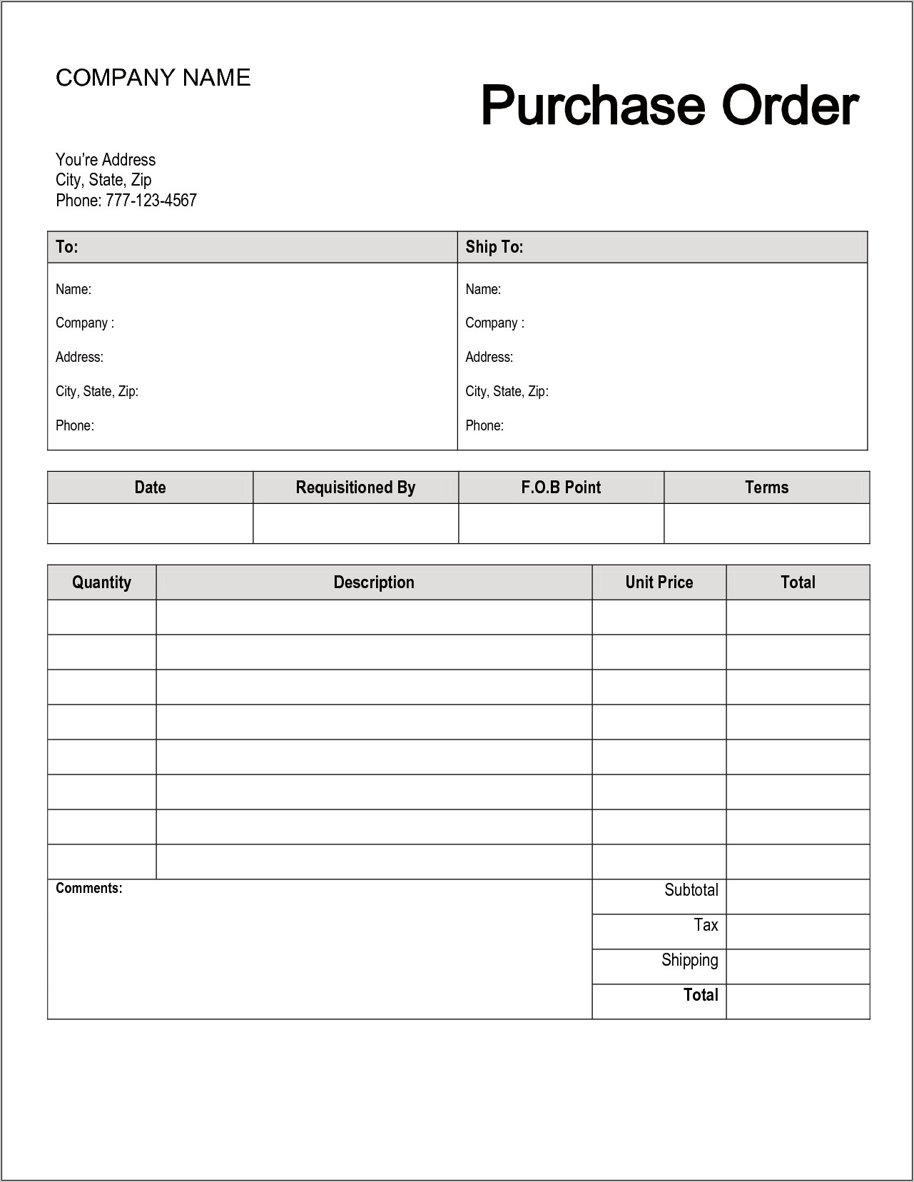 Local Purchase Order Template Free Download