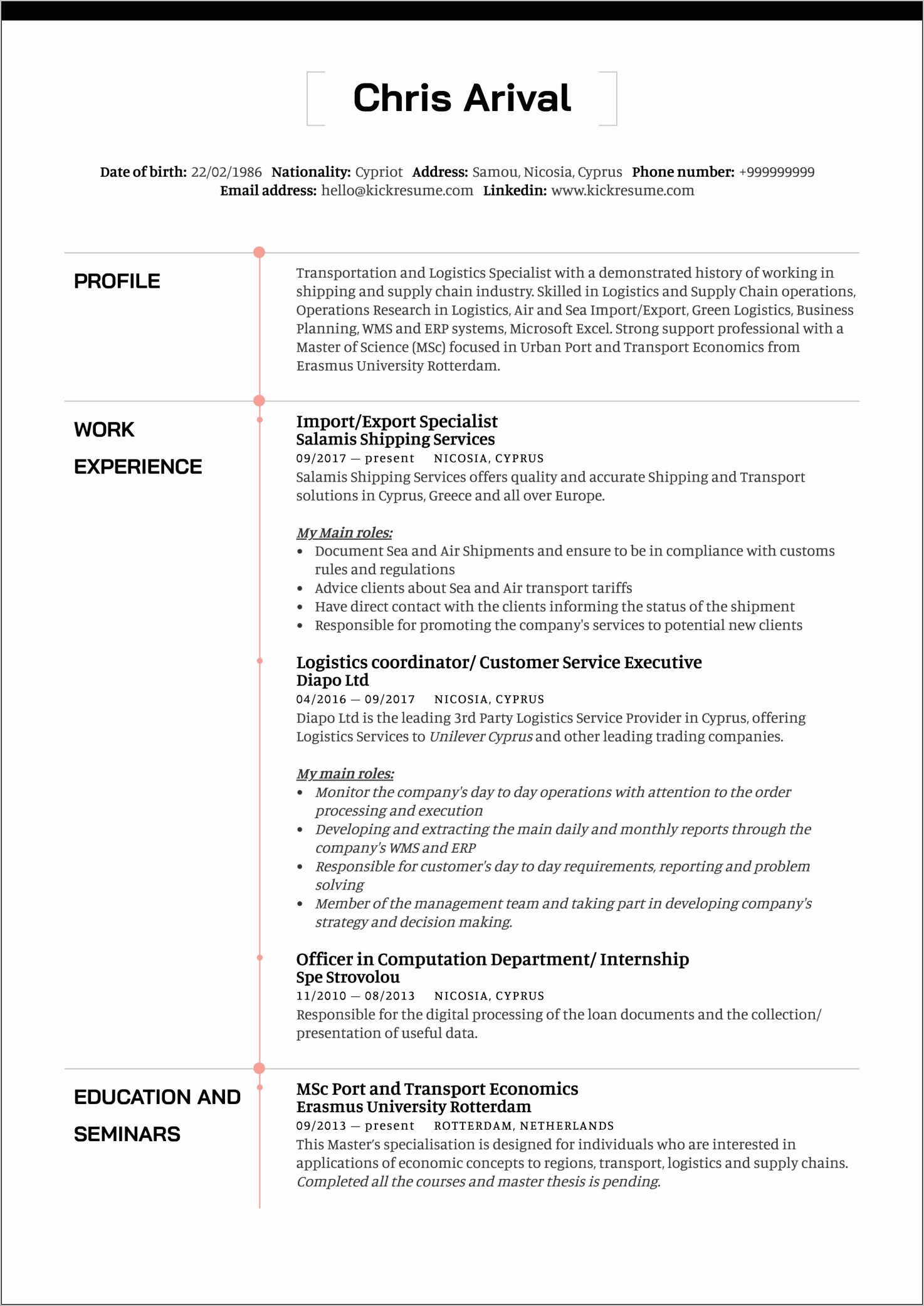 Logistics Management Specialist Resume Sample