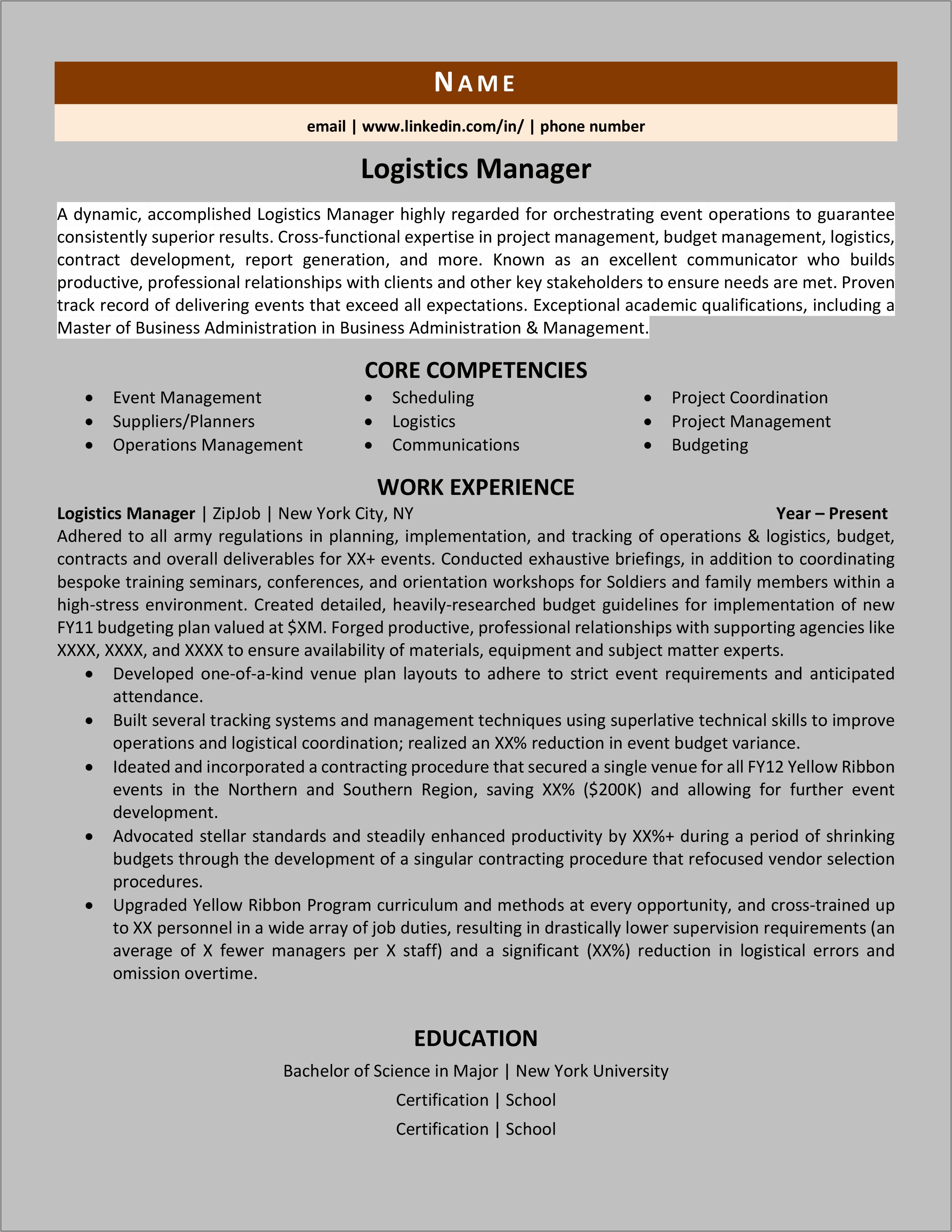 Logistics Operations Manager Resume Example