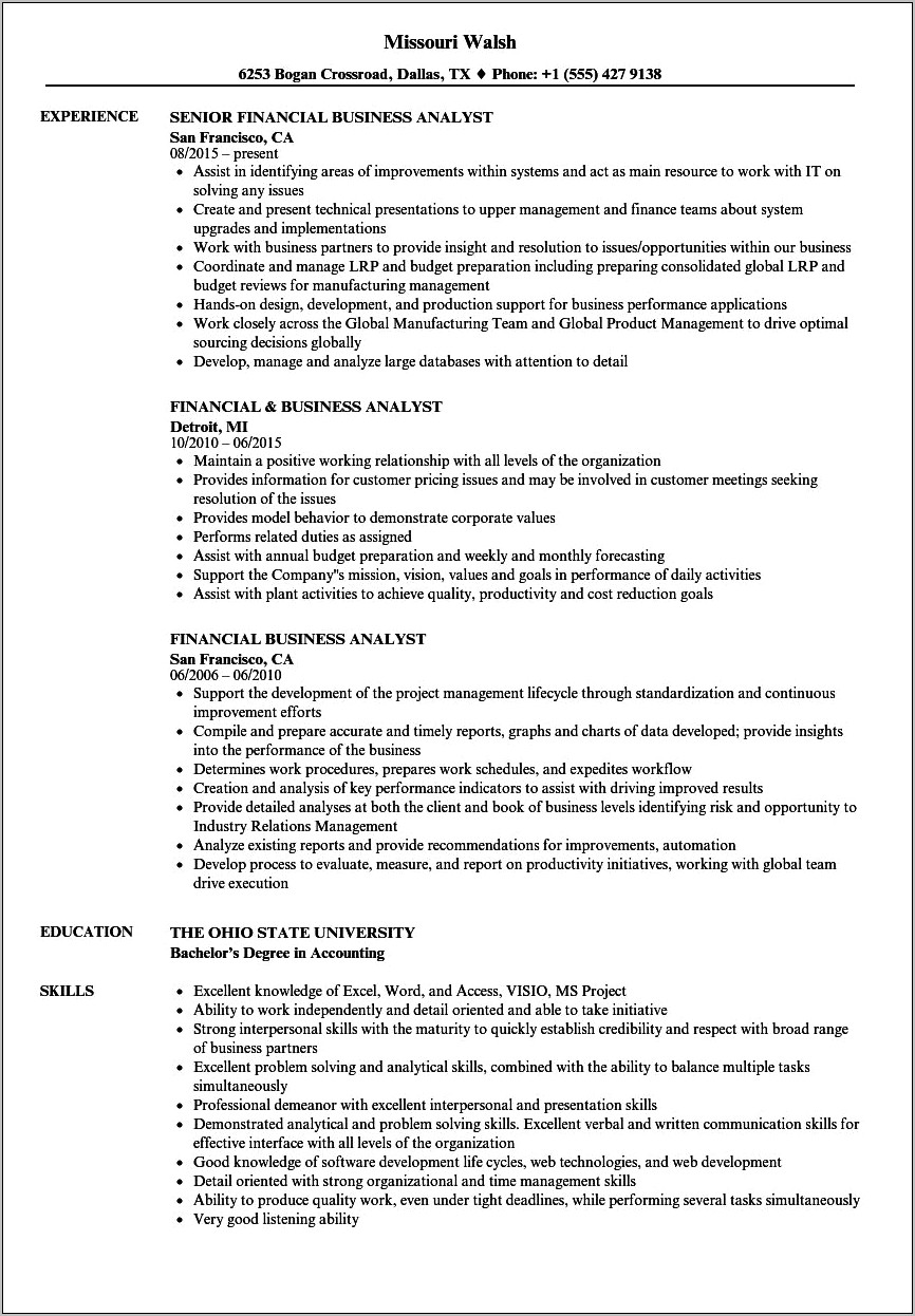 Losencompass Business Analyst Resume Samples