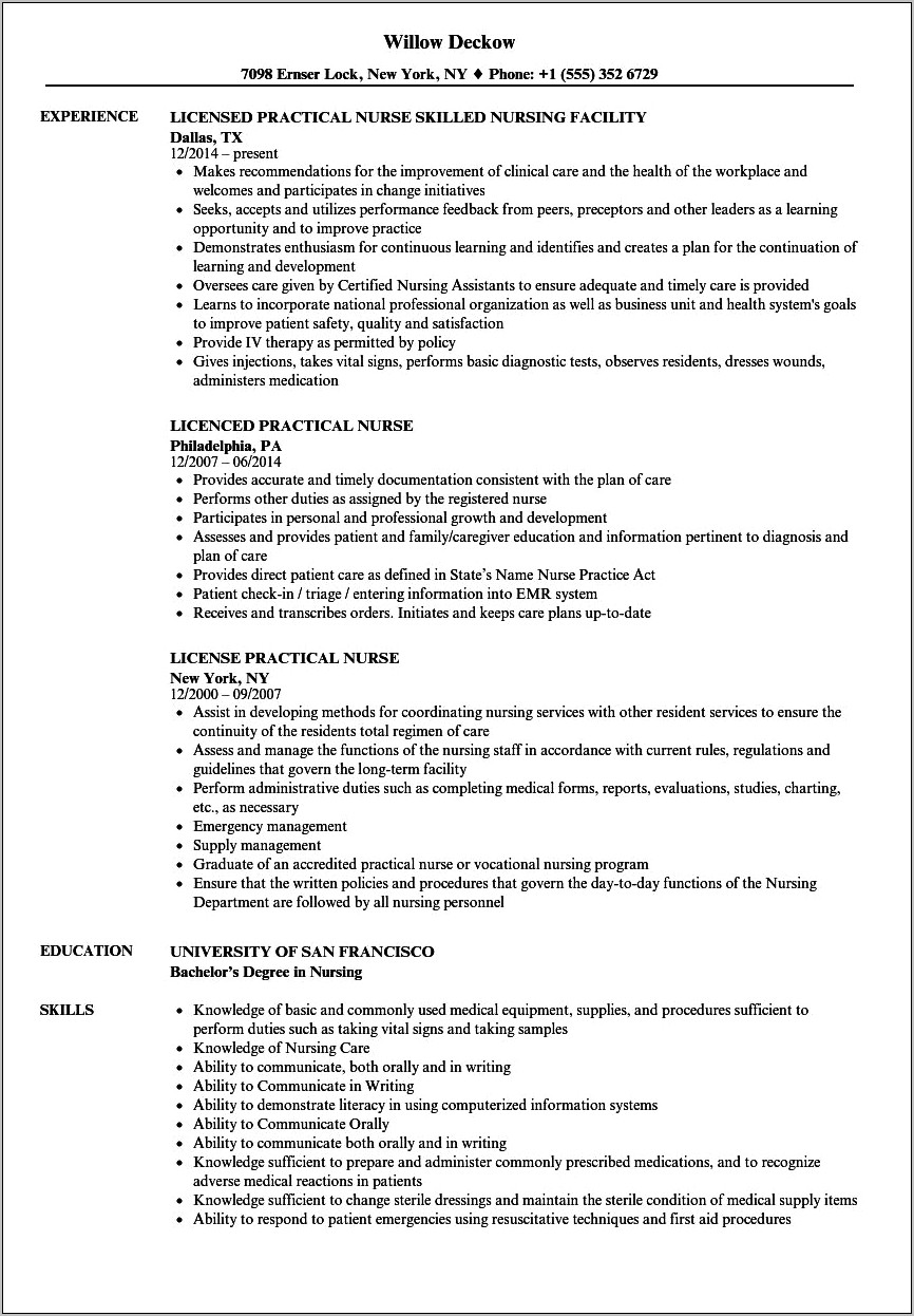 Lpn Recent Licensed Resume Examples